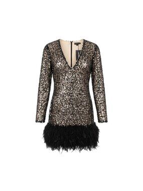 Xpluswear Womens Black Sequin Feather Hem Long Sleeve Cocktail Dress Plus Sz XL